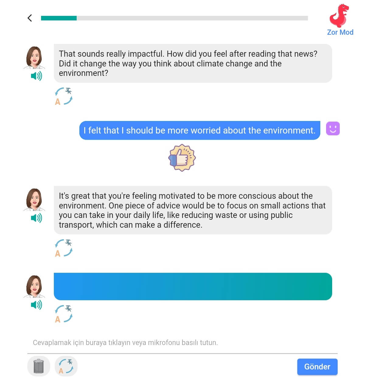 A screenshot of hard mode conversation
