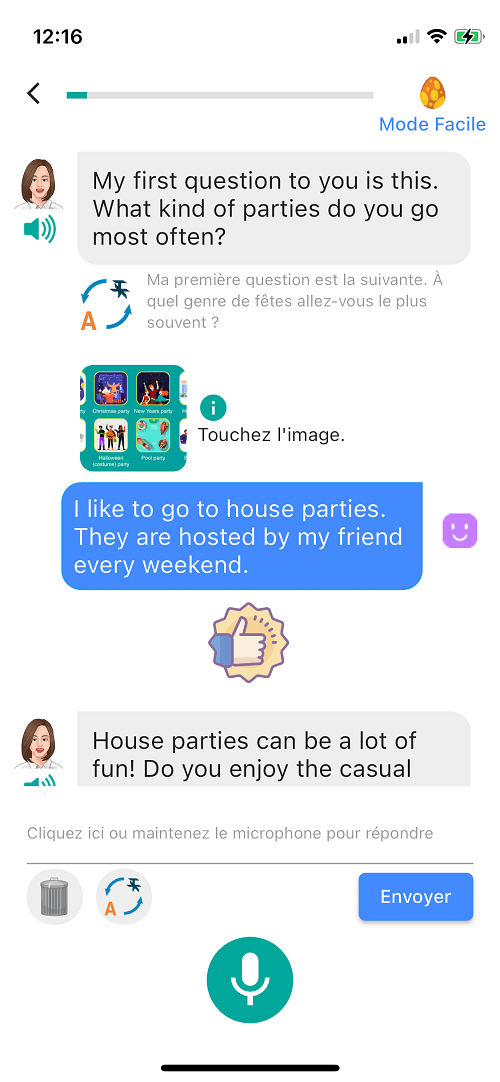 Screen of conversation exercise