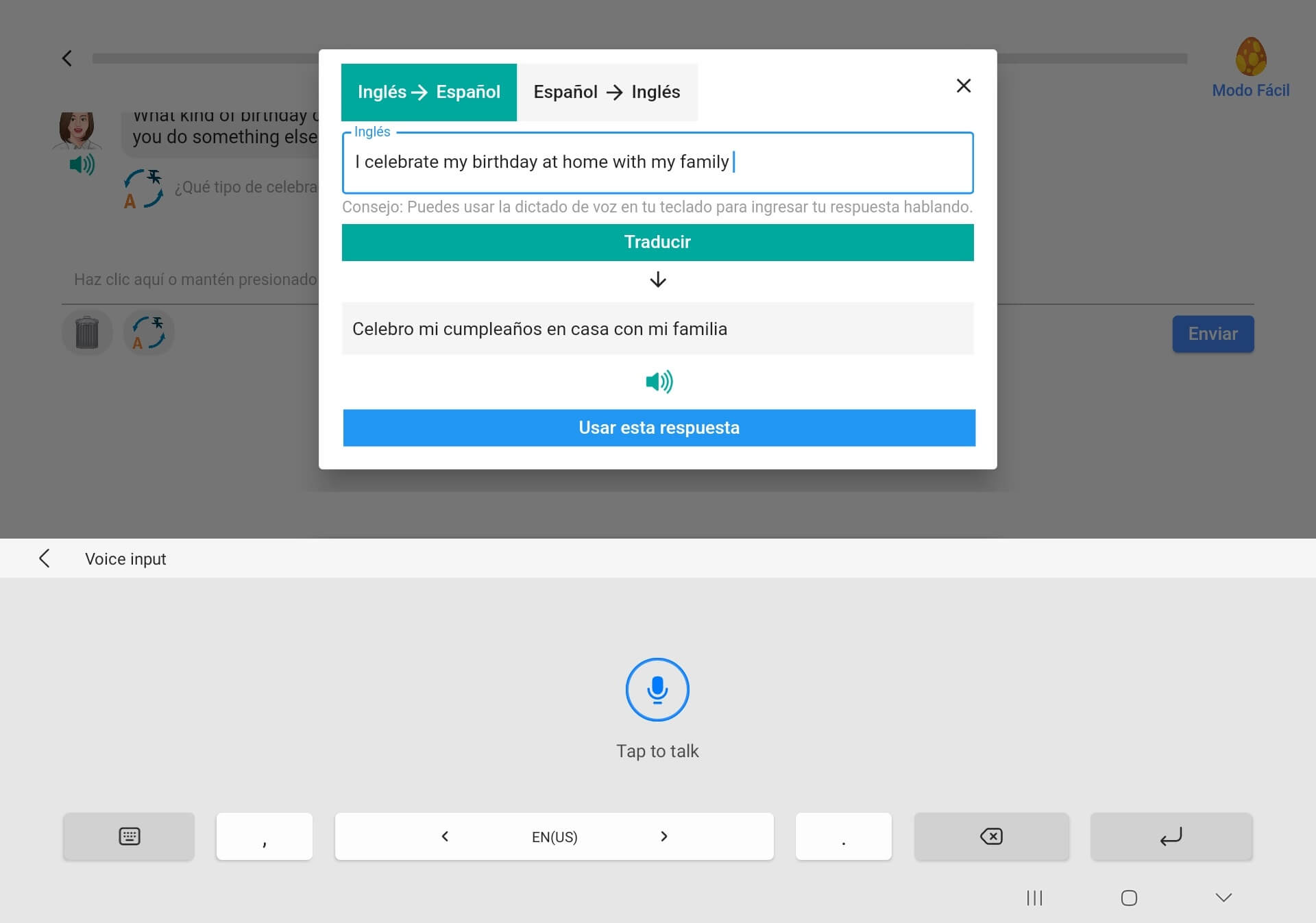 Translation dialog open