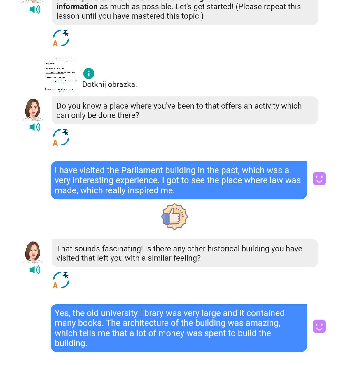A screenshot of targetted speaking exercise