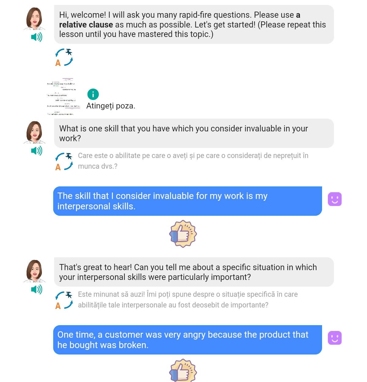 A screenshot of speaking exercise