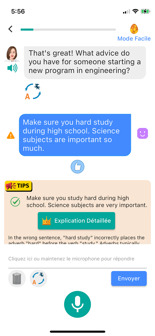 Screen of conversation exercise
