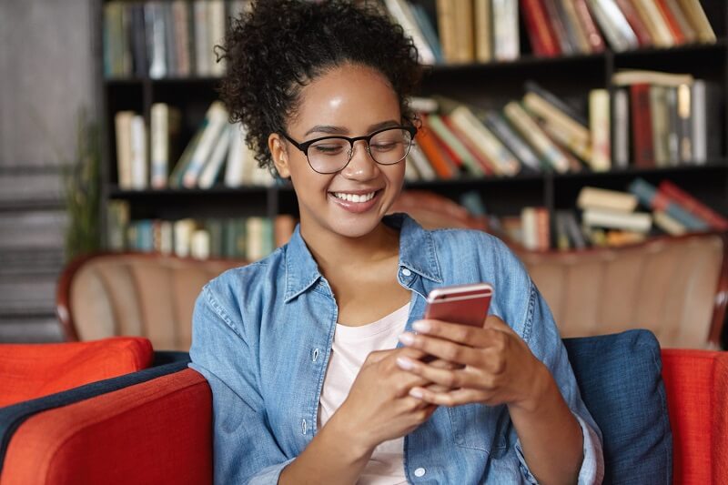 Student doing a lesson on her phone